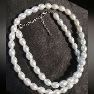 Elegant White Weighted Faux  Pearl Necklace 24+2  In Long